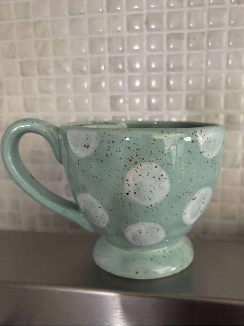 Mint Green Polka Dot Ceramic Mug with tea steeper